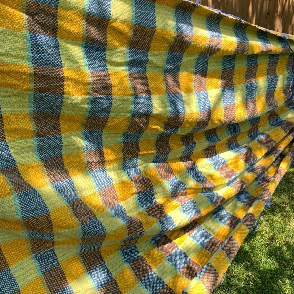 handmade cotton plaid hammock yellow blue orange colourful check checkered
